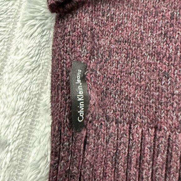 Calvin Klein Sweater Mens Large Burgundy Quarter Zip Preppy Pullover Mock Neck - Picture 9 of 9